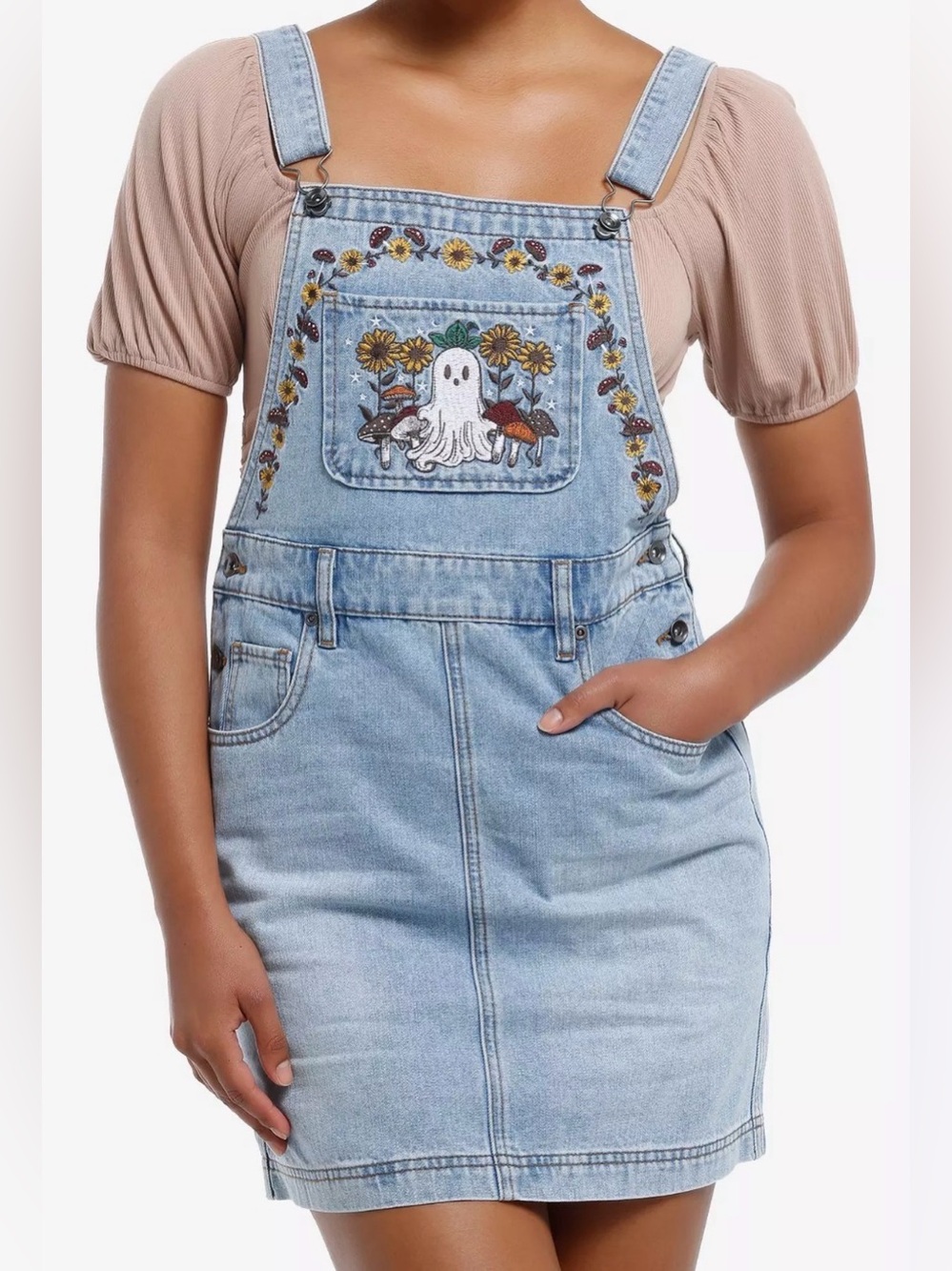 Spooky Cottage Goblin Indie Ghost Mushroom Goth Floral Overall Skirtall Dress M
